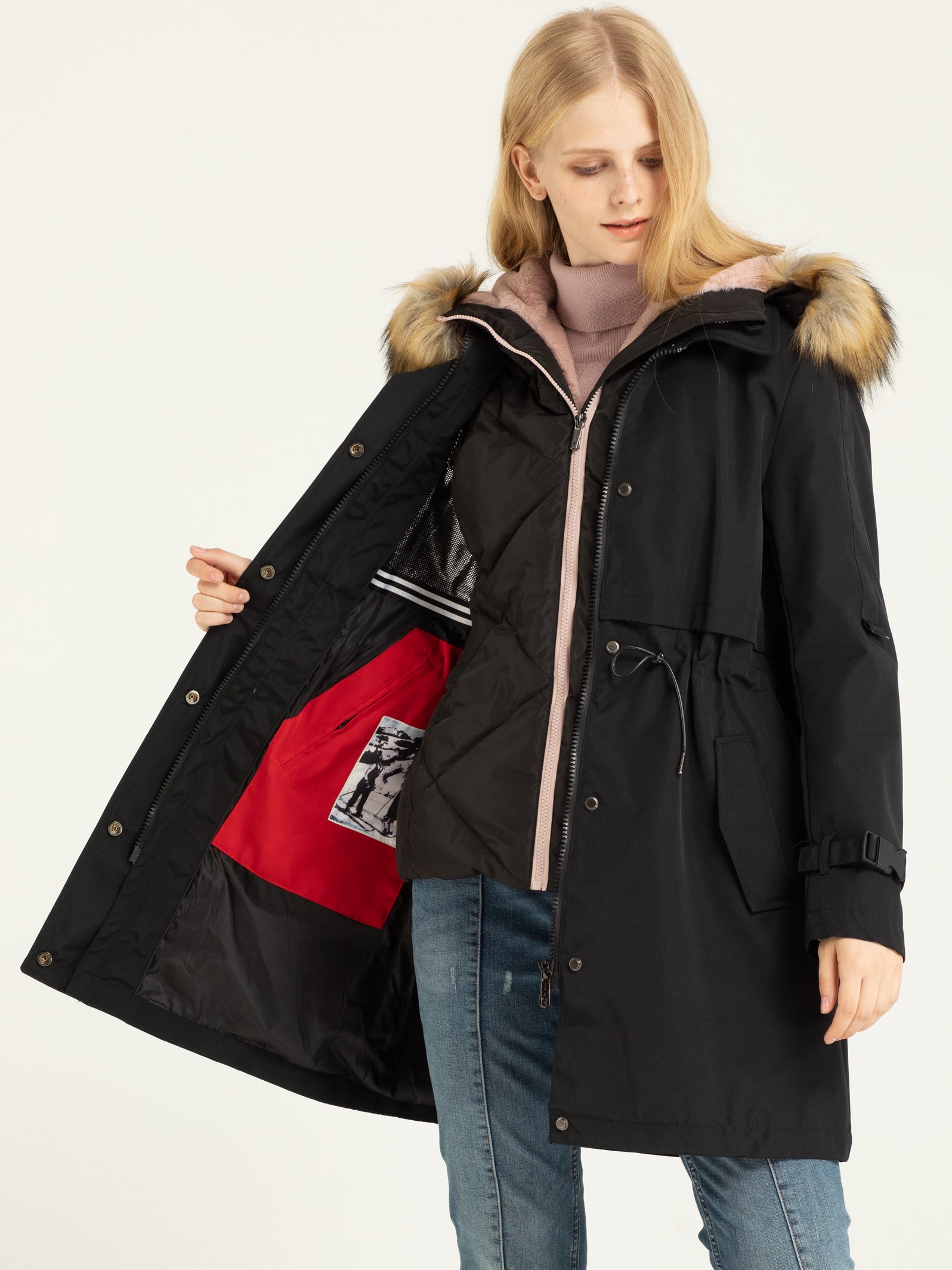 Ladies Polyester Coat & Down Vest 5 degrees and Below Wintertime
